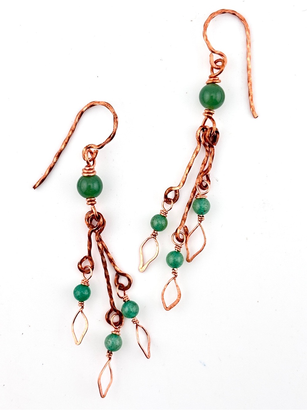 HANDMADE Aventurine Copper Dangle Earrings, Artisan Jewelry Gift, Lightweight